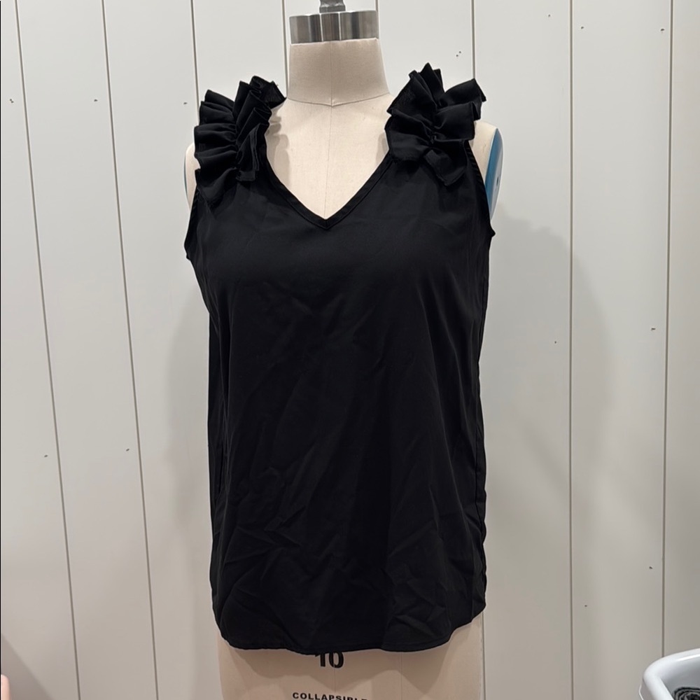 Chic Black Ruffle Sleeveless Top